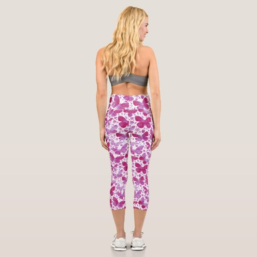 Butterflis-Muster für Aquarellfarben Pink Capri Leggings (Rückseite)