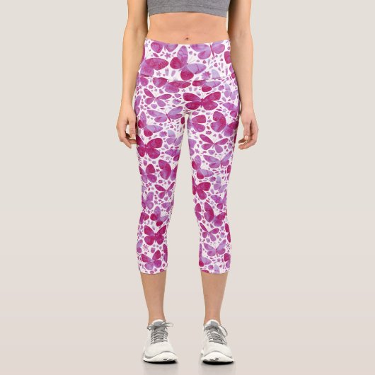 Butterflis-Muster für Aquarellfarben Pink Capri Leggings (Vorderseite)