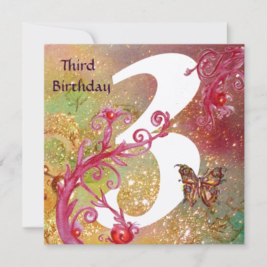 BUTTERFLUKT IN GLITZERN Gold der Dritten Geburtsta Einladung (Vorderseite)
