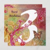 BUTTERFLUKT IN GLITZERN Gold der Dritten Geburtsta Einladung (Vorne/Hinten)