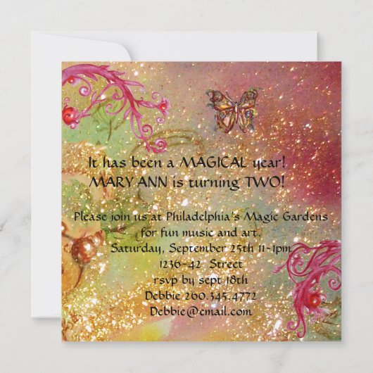 BUTTERFLUKT IN GLITZERN - Gold der zweiten Geburts Einladung (Rückseite)