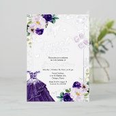 Butterfly 16 . Geburtstag Dark Lila Dress Silver Folieneinladung (Stehend vorne)