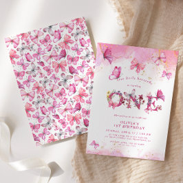 Butterfly 1. Geburtstag Baby Girl Pink Gold Staub Einladung