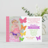 Butterfly 1. Geburtstag Einladung mit Foto Girl (Stehend Vorderseite)