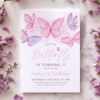 Butterfly 1. Geburtstag Einladung Pink Lila Girl