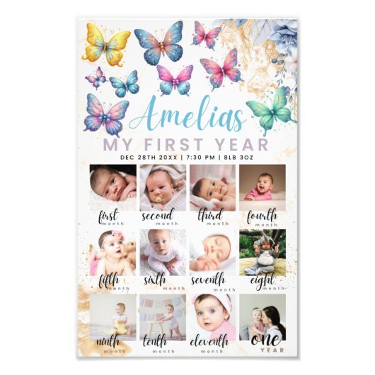 Butterfly 1. Geburtstag Foto Poster (Vorne)