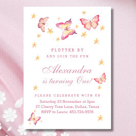 Butterfly 1. Geburtstag, Pink Baby Girl Party Einladung