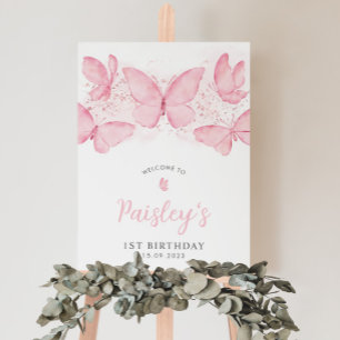 Butterfly 1 Geburtstag Pink Girl Begrüßungszeichen Poster