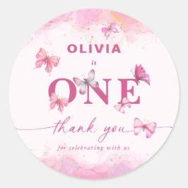 Butterfly 1. Geburtstag Pink Gold Staub Vielen Dan Runder Aufkleber