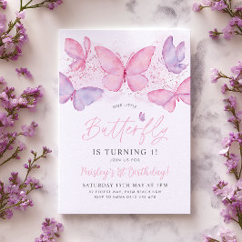 Butterfly 1st Birthday Invitation Pink Purple Girl Einladung