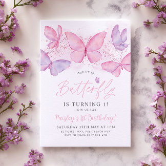 Butterfly 1st Birthday Invitation Pink Purple Girl Einladung