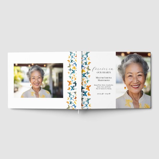 Butterfly 2-Foto-Begräbnisgastronomie Gästebuch (Voll)