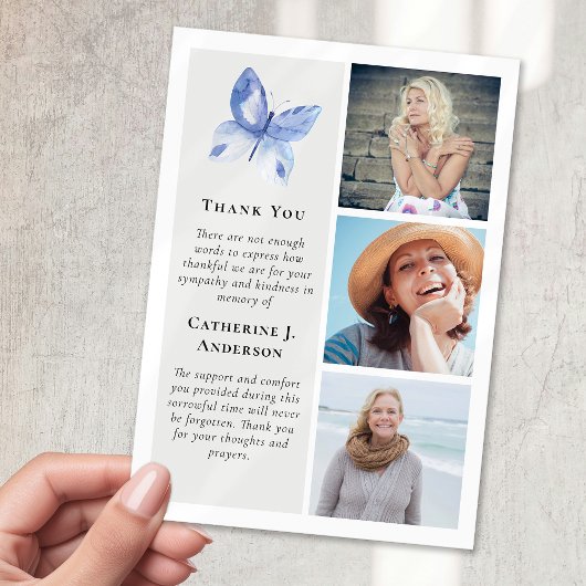 Butterfly 3 Foto Beileid Beerdigung Dankeskarte