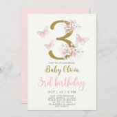 Butterfly 3. Geburtstag Einladung (Vorne/Hinten)