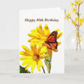 Butterfly 80. Geburtstag Karte (Gelbe Blume)