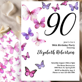 Butterfly 90. Geburtstag Einladung in Rosa /Lila