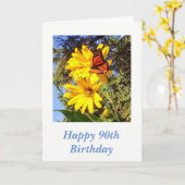 Butterfly 90. Geburtstag Karte (Gelbe Blume)