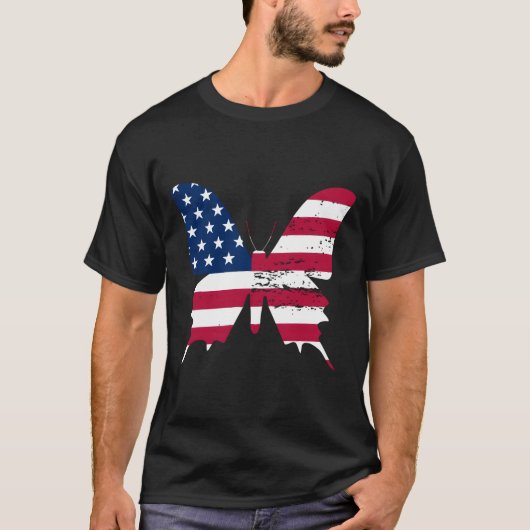 Butterfly American Flag 4Th Of July Butterfly T-Shirt (Vorderseite)