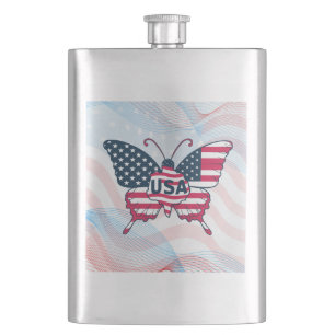 Butterfly American Flag Design-62616 Flachmann