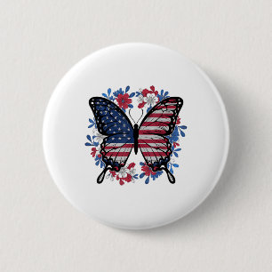 Butterfly American Flag Patriotic USA 4. Juli Button