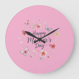 Butterfly and Floral Happy Mother's Day Große Wanduhr