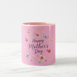 Butterfly and Floral Happy Mother's Day  Zweifarbige Tasse
