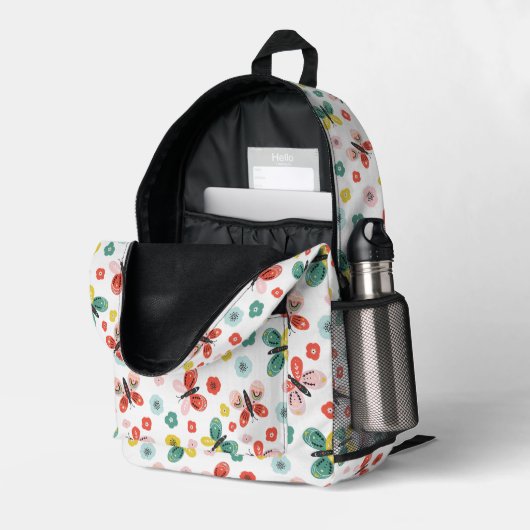 Butterfly And Floral Pattern  Bedruckter Rucksack (Rückseitige Ecke links (Offen) )