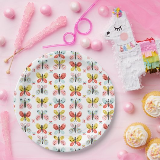 Butterfly And Floral Pattern  Pappteller (Party)