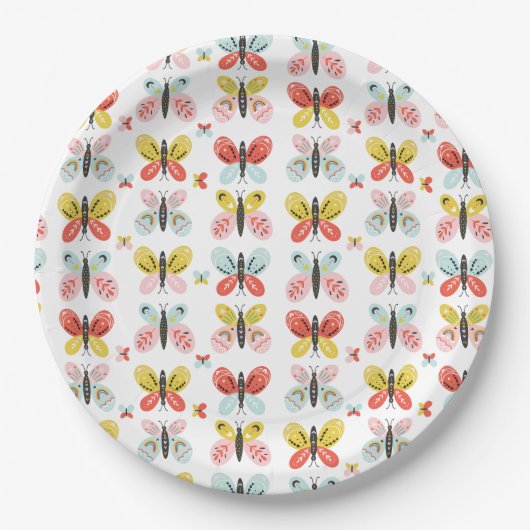 Butterfly And Floral Pattern Pappteller (Vorderseite)