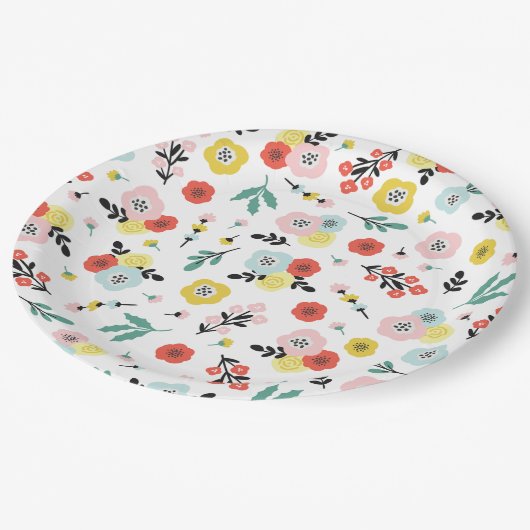 Butterfly And Floral Pattern  Pappteller (Schrägansicht)