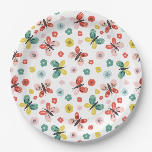 Butterfly And Floral Pattern  Pappteller (Vorderseite)