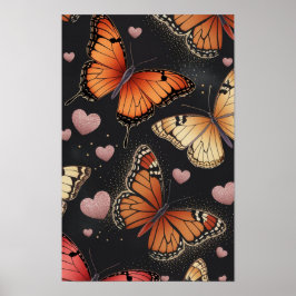 Butterfly and Hearts Print Poster