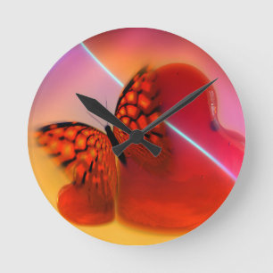 Butterfly and Hearts Runde Wanduhr