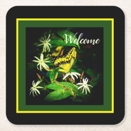 "Butterfly and Jasmine" Square Paper Untersetzer