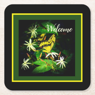 "Butterfly and Jasmine" Square Paper Untersetzer