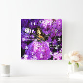 Butterfly and Phlox with Ecclesiastes 3:11 Quadratische Wanduhr (Zuhause)