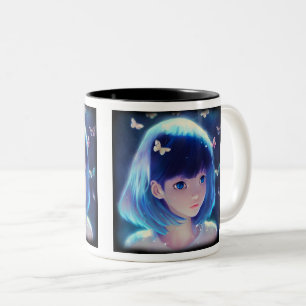 Butterfly Anime Girl Zwei-Tone-Tasse, 11 oz Zweifarbige Tasse