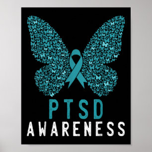 Butterfly Aquamarin Ribbon Regenbogen Krieger Ptsd Poster