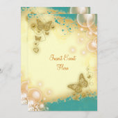 Butterfly aquamarine Goldhochzeit Verlobung Einladung (Vorne/Hinten)