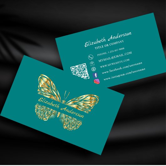 Butterfly aquamariner Goldcode QR Visitenkarte