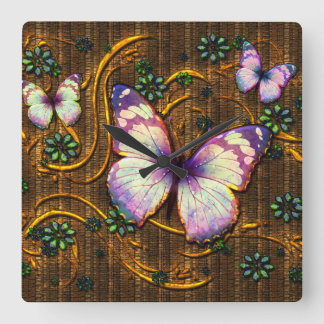 Butterfly Art 6 Wall Clocks & Numeral Options Quadratische Wanduhr