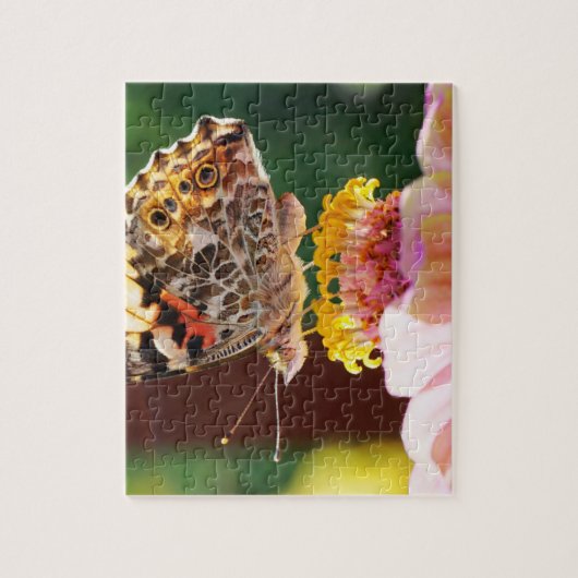 Butterfly auf einer rosa Zinnia-Blume hochladen Puzzle (Vertikal)
