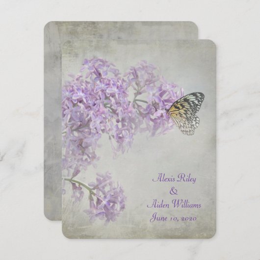 Butterfly auf Lilacs Hochzeit laden Einladung (Vorne/Hinten)