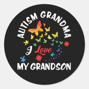 Butterfly Autism Grandma I Love My Grandson Runder Aufkleber