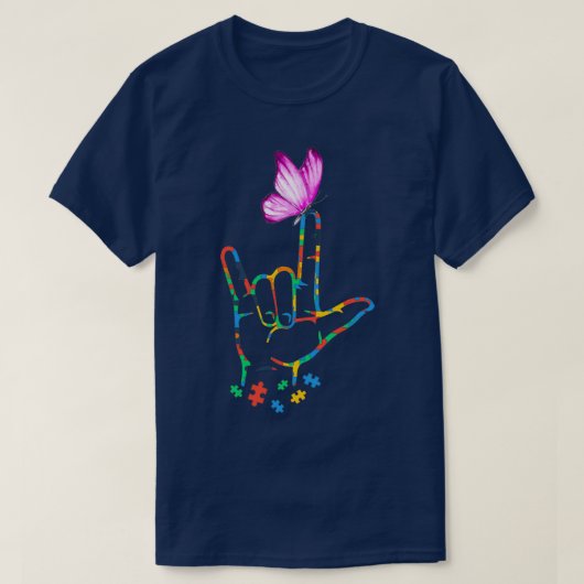 Butterfly Autismus Awareness ASL Hand Sign Languag T-Shirt (Design vorne)