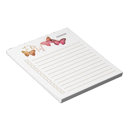 Butterfly Autumn Pink Personalized Checklist Notizblock (angewinkelt)