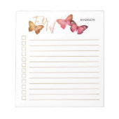 Butterfly Autumn Pink Personalized Checklist Notizblock (Vorderseite)