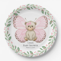 Butterfly Baby Bear Pink Dusche | Teller aus Papie