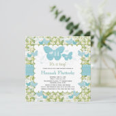 Butterfly Baby Boy Shower Einladungen Mit Monogram (Stehend Vorderseite)