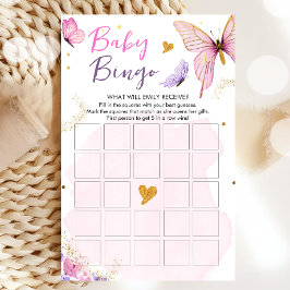 Butterfly Baby Dusche Bingo Game Pink Gold Girl
